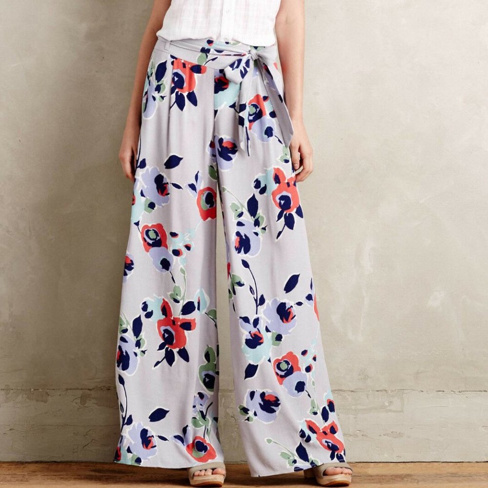 NWOT Anthropologie Elevenses AMBROSIA FLORAL WIDE LEG PANTS - Picture 1 of 6